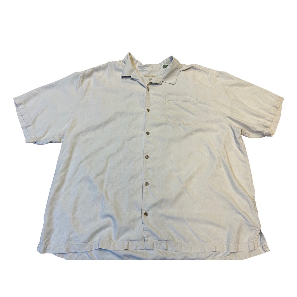 Tommy Bahama Mens 3XB Silk Camp Shirt Ivory Tonal Jacquard Tropical Palm Tree